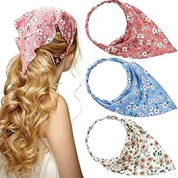 3 Pieces Floral Elastic Hair Scarf Headband, Boho Floral Style Chiffon Head Kerchief Headband With Hair Clips Triangle Hair Bandanas For Women Girls - Multicolor-image-36