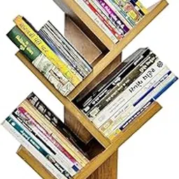KVS Furniture Engineered Wood Rack Book Shelf for Home Living Room Shelve and Office Table Top Free Standing Organizer Modern Tree Shape Bookcase 5 Tier Rack Brown (Oak Yellow) DIY(Do-It-Yourself)-image-13