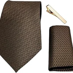 zitti Tie Set for Men – Brown Self Design Micro Silk Neck Ties Set with Golden Tie Pin,Pocket Square & Wooden Gift Box, Combo Necktie Sets for Office Wear, Formal Suits & Weddings-picture-41