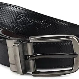 kiyaabaa Italian Leather Reversible Belt for Men | Black & Brown Dual Side Belt | Genuine Leather Viper Texture | Silver Metal Pin Buckle Belt image 1