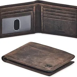 wise owl accessories Real Leather Mens Bifold Wallet RFID Blocking Slim Minimalist Front Pocket - Thin & Stylish with ID Window in Gift Box, Crazy Horse Coffee, Minimalist-picture-56