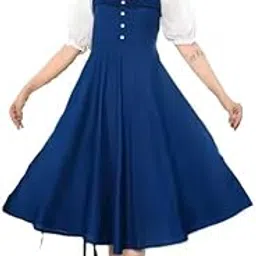 Vintage Style Pinafore Dress with White Puff Sleeves, Button Front, A-Line Midi Length, Casual Summer Wear-picture-15