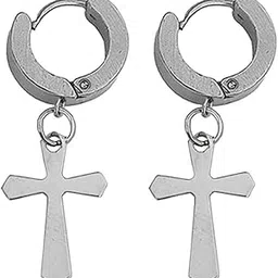 Religious Jesus Cross Charm Silver Stainless Steel earrings For Men And Women-image-61