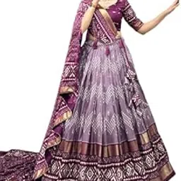 Women,s Tussar Silk With Bindi And Foil Print Lehenga choli Set-image-24