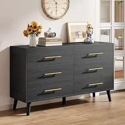 Goldview Furniture Black 6-Drawer Chest of Drawers – Modern Wooden Dresser with Elegant Gold Handles – Spacious Storage Cabinet for Bedroom, Living Room-picture-30
