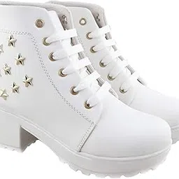 arranque Woomen's Boots Shoes Star Design Fashion Casual Boot High Ankle Heel for Girls Boot (Size UK7, White)-picture-13