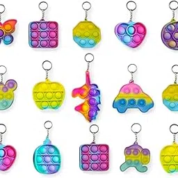 Pop It Keychains (15pcs) | Fidget Toy | Stress Relief and Fun On-The-Go | Return Gift for Every Occation | Pop It Keyrings | Random Designs Will be Delivered (Pack of 15)-picture-14
