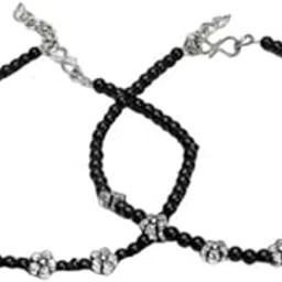 ringzanio Small Flower With Black Beads Anklet For Women and Girls | Set Of 2 pcs | Anklet For Girls and Women.-picture-42