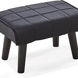 Wimarsbon Small Foot Stool Ottoman Modern Accent Step Stool Seat with Solid Wood Legs Velvet Soft Padded Pouf Ottomans Sofa Footrest Stools 16 inch for Couch Living Room Entryway Black-image-6