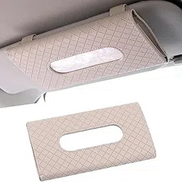 SARTE Tissue Paper Holder for car Sun Visor Napkin Holder Universal Tissue Holder for Travel, Home, Office Napkin/Mask Holder Luxury PU Leather Back Seat Tissue Holder for Car (Beige)-picture-13