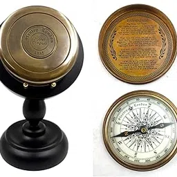 Brass Poem Compass 3" Nautical Marine Compass with Wood Display Stand-image-9
