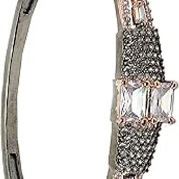 zeneme Rhodium-Plated Square Shaped American Diamond Studded Kada Bracelet For Girls and Women-picture-28