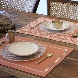 THE YARD HOUSE placemats - Reversible & Wipeable Cotton in Agra Red (Set of 4). Easy-Clean, Dual-Sided Prints, and Machine Washable Table mats-picture-20