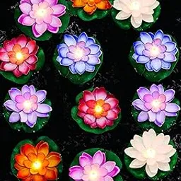 12 Pcs Lotus Floating Pool Lights LED Flower Pond Light Battery Operated Water Lily Lotus Pond Decor Lighted Pond Accessories Floating Flowers for Pool Fountain Swimming Pool (5.91 Inch, Multicolor)-image-22