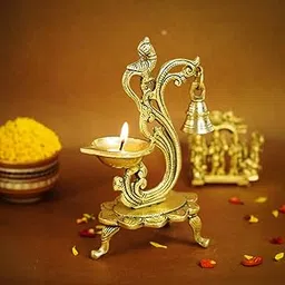 Ekhasa 100% Pure Brass Peacock Diya for Puja | Diyas for Home Decoration | Pital Deepam for Pooja | Brass Oil Lamps for Pooja | Agal Vilakku for Pooja | Puja Diya for Home Mandir | Deepak Kundulu-picture-71