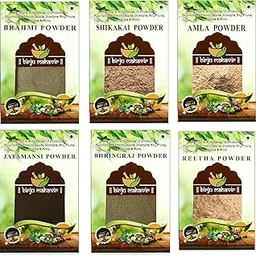 Birju Mahavir Reetha, Amla, Shikakai, Bhringraj, jatamansi, brahmi 100 gram each, Natural, COMBO 1 (BMKB-104)-picture-48