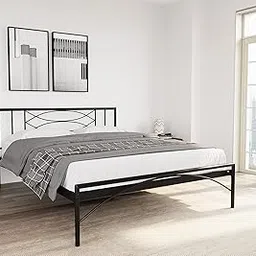 @home By Nilkamal Ursa Metal Queen Size Bed Without Storage (Glossy Finish, Black) | 1 Year Warranty image 1