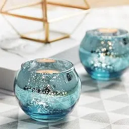 ONECYA Royal FANCYGlass Mosaic Tealight Candle Holder-Pack of 2| Decorative Accent for Home, Living Room & Bedroom in Size 10L x 8W x 10Hcm-image-45