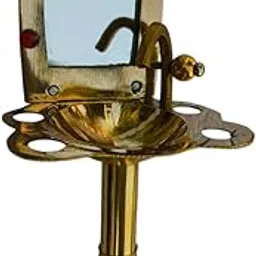 Kids Toy Brass Decorative Wash Basin with Mirror | Handcrafted Miniature Showpiece Gold Metallic Finish (8x6x14.5cm, 150g)-picture-43