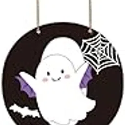 Halloween Door Decorations Halloween Wreath Cute Ghost Decor Boo Sign Bat Spider Web Wooden Front Door Hanger Ghost Hanging Sign Wreath for Wall Indoor Home Decor-picture-18