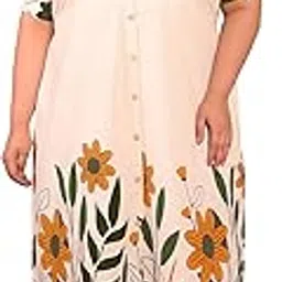 indietoga Women's Plus Size Floral Printed Cotton A-Line Midi Dress (XL to 7XL)-picture-43