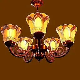 5 Lamp Gold Plated Brass and Glass Antique Chandelier, Jhoomer, for Living Room, Dining Area, Hall, Office, Banquet Hall-picture-38