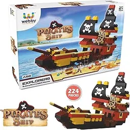 Webby Pirates Ship ABS Building Blocks Kit | Colourful Bricks and Blocks Adventure Play Set | Fun Creative Toy Set for 5+ Year Kids (224 Pcs) image 1