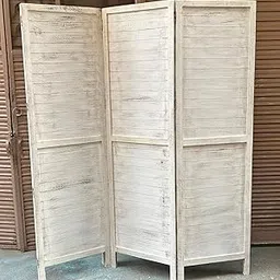 Cosmic Zenart Handcrafted Wooden Room Divider Partition | Folding Privacy Screen Separators for Home, Office, Salon, and Puja Room | Stylish Patti Design - Vintage Rustic White (3 Panel)-image-20