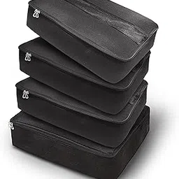 IMAWORKS Clothes Storage Box/Covers/Bags with Zip 4 Big (18 x 13 x 4.5 inch) as Wardrobe Organizer for Huge Silk Saree/Big Lehenga/Dresses/Shirts/Trousers/Gown/Quilts - Black image 1