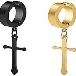 zukhruf Stainless Steel 2 Pcs Non-pierced Clip On Hoop Jesus Cross Earrings for Men-picture-49