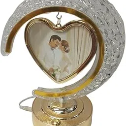 Sweet Lov Heart Shaped Crystal Photo Frame Lamp | Romantic LED Table Light with Gold Moon Design | Wedding, Anniversary & Couple Gift (Golden)-picture-43