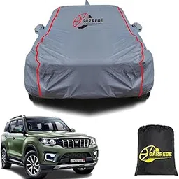 GARREGE Waterproof Car Body Cover Compatible with Mahindra Scorpio-N with Mirror and Antenna Pocket, Triple Stitched (Heat Resistant US Grey with Red Piping)-picture-19