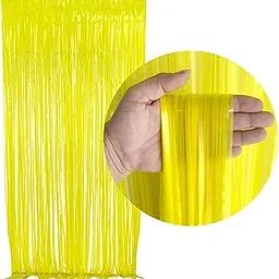 Wanna Party Neon Yellow Foil Fringe Backdrop, Tinsel Streamers, Fringe Photobooth Backdrop for Haldi Mehandi Party, Weddings, Birthdays, Pool Parties-3' x 7'-image-56