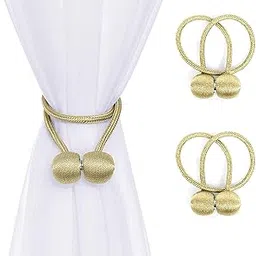 Home Cloud Magnetic Curtain Tiebacks Curtain Drape Holdbacks Clips Rope Holder Buckles for Home Bedroom Office (1 Pair 2pcs, Gold)-picture-20