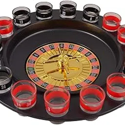 PicFest Roulette Drinking Game Set, 16 Glasses with 2 Balls, Black & Red, Casino Style-picture-19