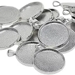 20x Round Pendant Blank Cabochon Base Setting DIY Jewelry Tray 30mm Silver | 20 Pieces Cabochon Base Settings-picture-47
