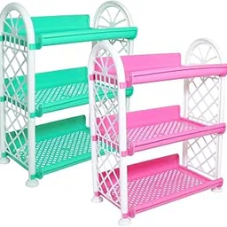 Simply Home Magic 3 Tier Plastic Multipurpose Storage Organizer-Easy to Fit, Wall Hanging Durable & Lightweight Rack for Kitchen, Bathroom,Kids & Office - Space-Saving Rack| Set of 2 | Green Pink-image-53