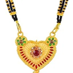 dulci Heart Shaped Gold Plated Mangalsutra with Red Green Stones for Women-picture-55