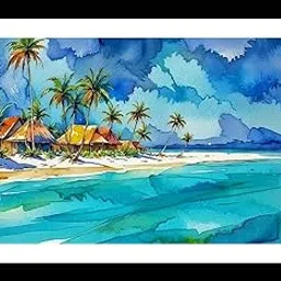 Jhamapukur Tropical Beach Huts Portrait, Turquoise Waters, Palm Trees, Dramatic Sky, Photo Frame, Wall Art, Interior Accents, Residential/Commercial Decor, Premium Gifts | Size: 8 x 12 inches-picture-31
