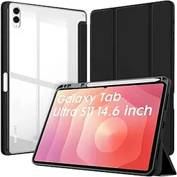 Robustrion Cover Case for Samsung Galaxy Tab S11 Ultra 14.6" Cover with [S-Pen Holder], Hybrid Flip Cover Case for Samsung S11 Ultra Tablet 14.6 inch with Transparent Back [Auto Sleep Wake] - Black-image-36