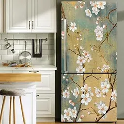 Bnezz - Self Adhesive Fridge Sticker Single/Double Door Full Size (160x60) Cm Fridge Stickers | Refrigerator Wall Stickers for Kitchen Decoration | Sticker for Fridge Door (Springflower)-picture-71