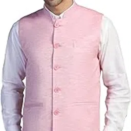 Nehru Jacket Waistcoat for Men | Linen Fabric Regular Fit Sleeveless Vest-image-18