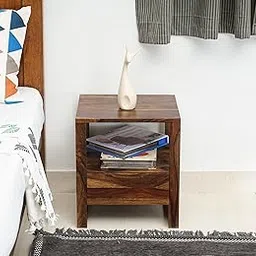WOODEFLY Solid Sheesham Wooden Bedside Table with 1 Drawer & Open Shelve - Bed Side Table for Bedroom- Nightstand Lamp Table - Teak Finish-picture-12