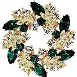 aquastreet Glitzy Floral Design Green Crystal Brooch-picture-27
