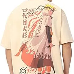 the souled store Naruto Shippuden: Hokage Men and Boys Short Sleeves Round Neck Off White Graphic Printed Cotton Oversized T-Shirts-picture-23