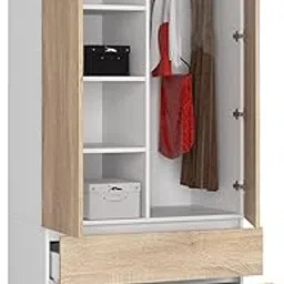 Furnilife Wardrobe 2 Doors, 4 Shelves, Clothes Hangers, Wardrobe for Bedroom, Living Room, Hallway-picture-24
