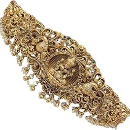 Seyon Grand Work Lakshmi & Peacock Design White Beads Hangings Antique ottiyanam Ethnic Bridal Kamarbandh | Kamarpatta | Kamarbandh Belt for Wedding-picture-11