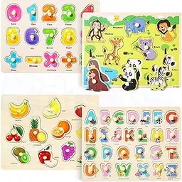 Kidology Wooden Educational Puzzle Set for Toddlers | 4 Pack Montessori Learning Boards with Alphabet, Numbers, Animals & Fruits | Chunky Peg Puzzles for Kids Ages 2-5 Safe Durable Preschool Toys-image-45