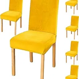 Styleys Velvet Dining Chair Covers Stretch Chair Covers for Dining Room Chair Protector Covers Slipcover Chair Covers (Pack of 6, Yellow, VEMC8)-picture-16