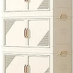 House of Quirk Plastic Storage Bins for Closet Organizers, Folding Storage Box, Stackable Storage Bins with Open Front Door, Collapsible Storage Bins 45cm (5 Layer, Beige)-image-35